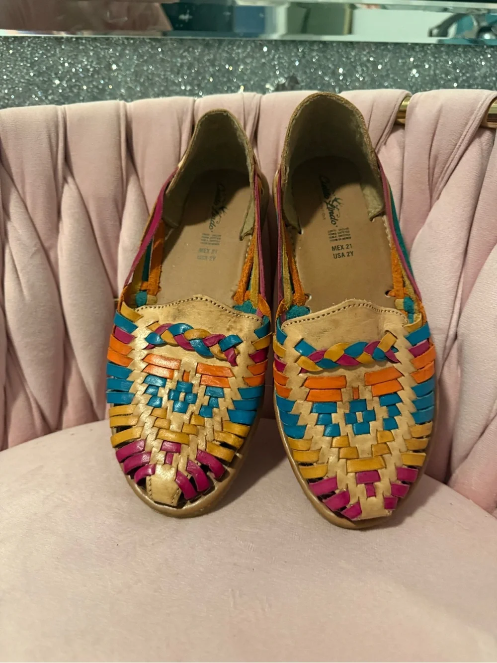 Kids Multicolor Woven Moccasin Flats - Cream Base